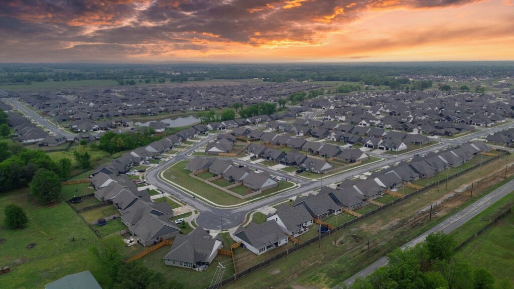 Aerial view of a housing development in Broken Arrow, Oklahoma.