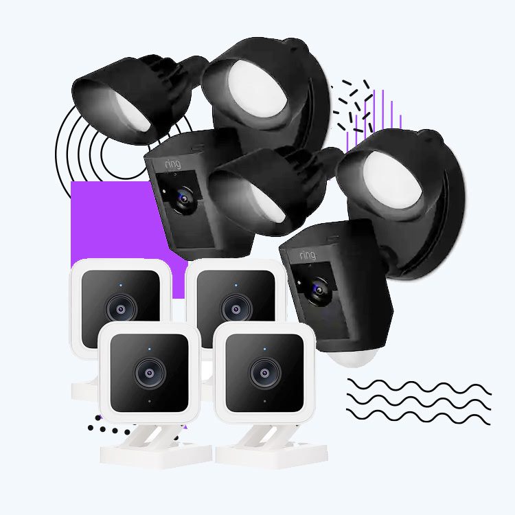 security cameras with an abstract background.