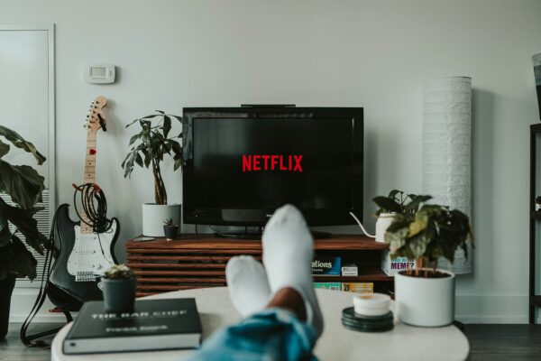 a TV area from the POV of someone sitting down.