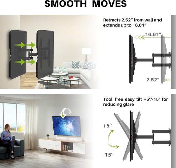 USX Mount UL Listed Full Motion TV Wall Mount for Most 37-86 inch TV, Swivel and Tilt Mount with Dual Articulating Arms Up to 132lbs, VESA 600x400mm, 16" Wood Studs, XML019 - Image 3