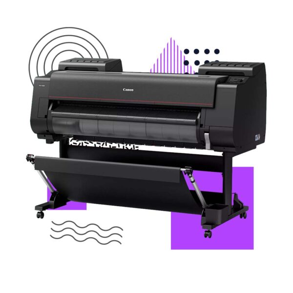 a wide printer with an abstract background.