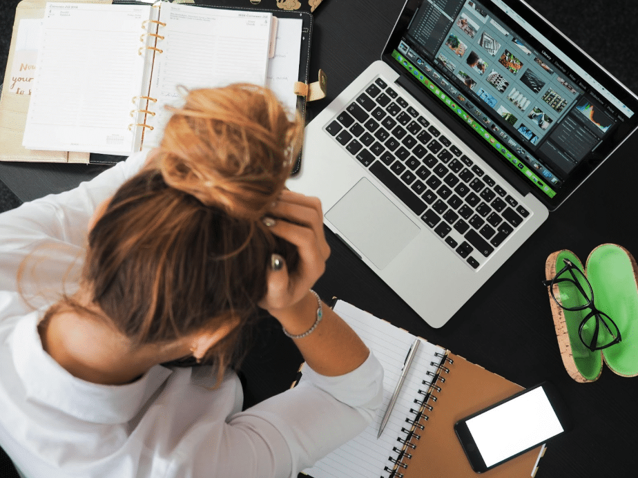 aerial view of girl at laptop