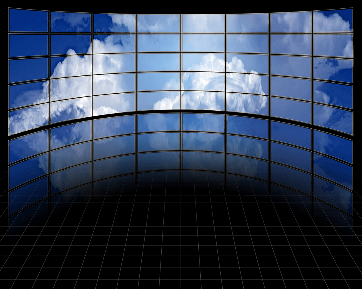 Clouds displayed on a video wall.