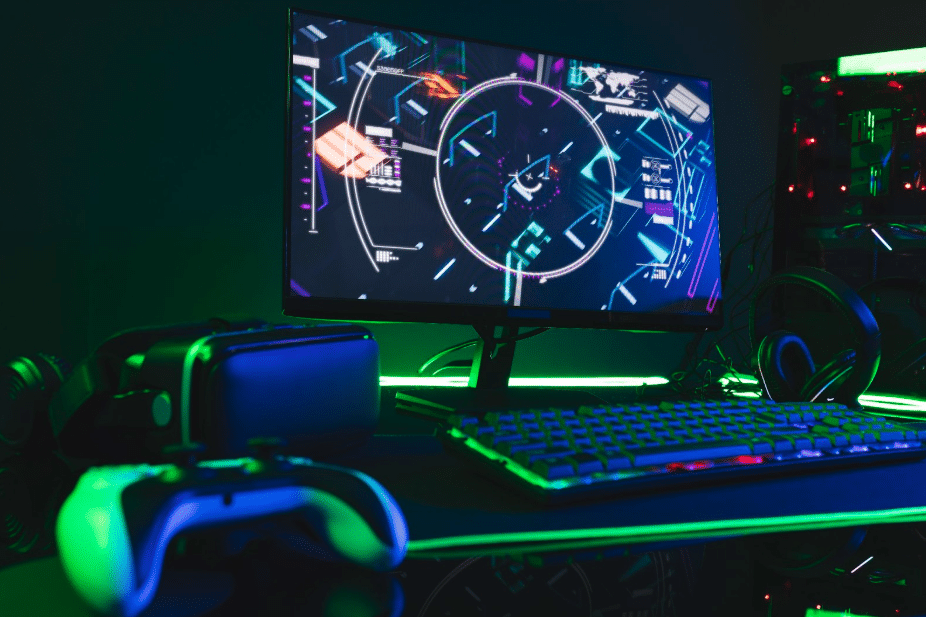 gaming setup with led lights