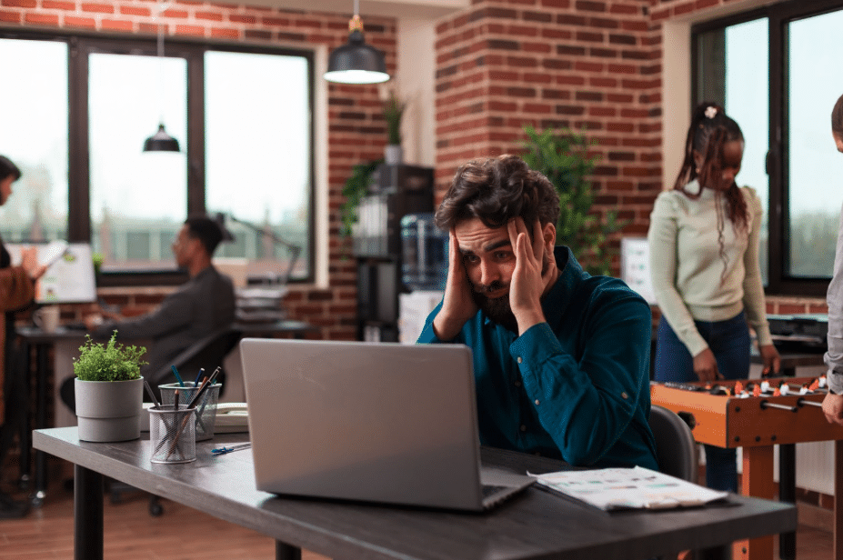 man frustrated at computer crash