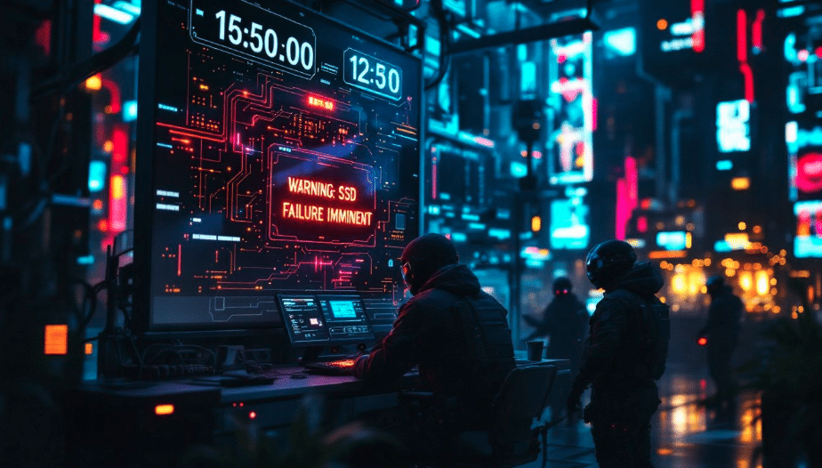 man using device in futuristic scene