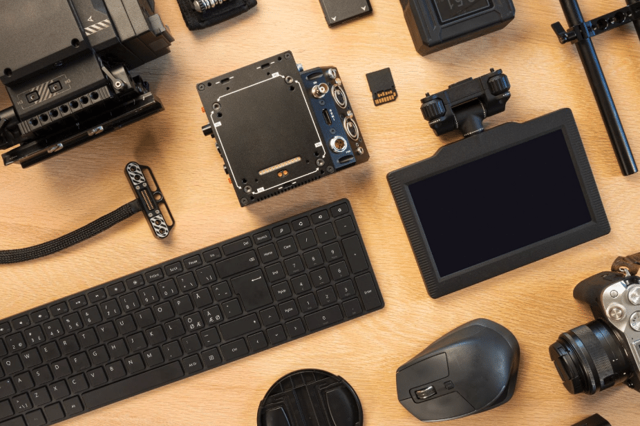 overhead view of computer hardware parts