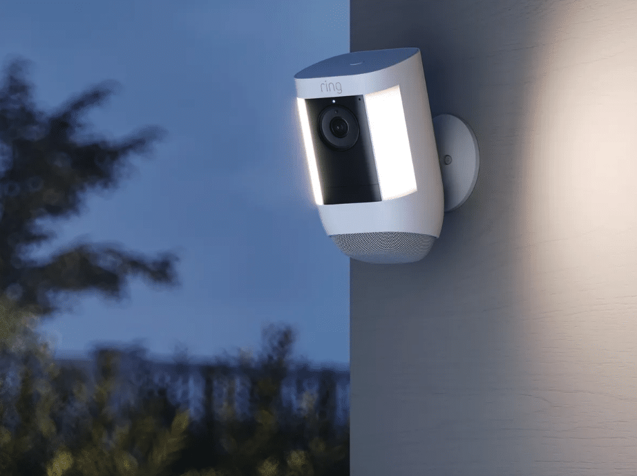 ring spotlight camera installed outside